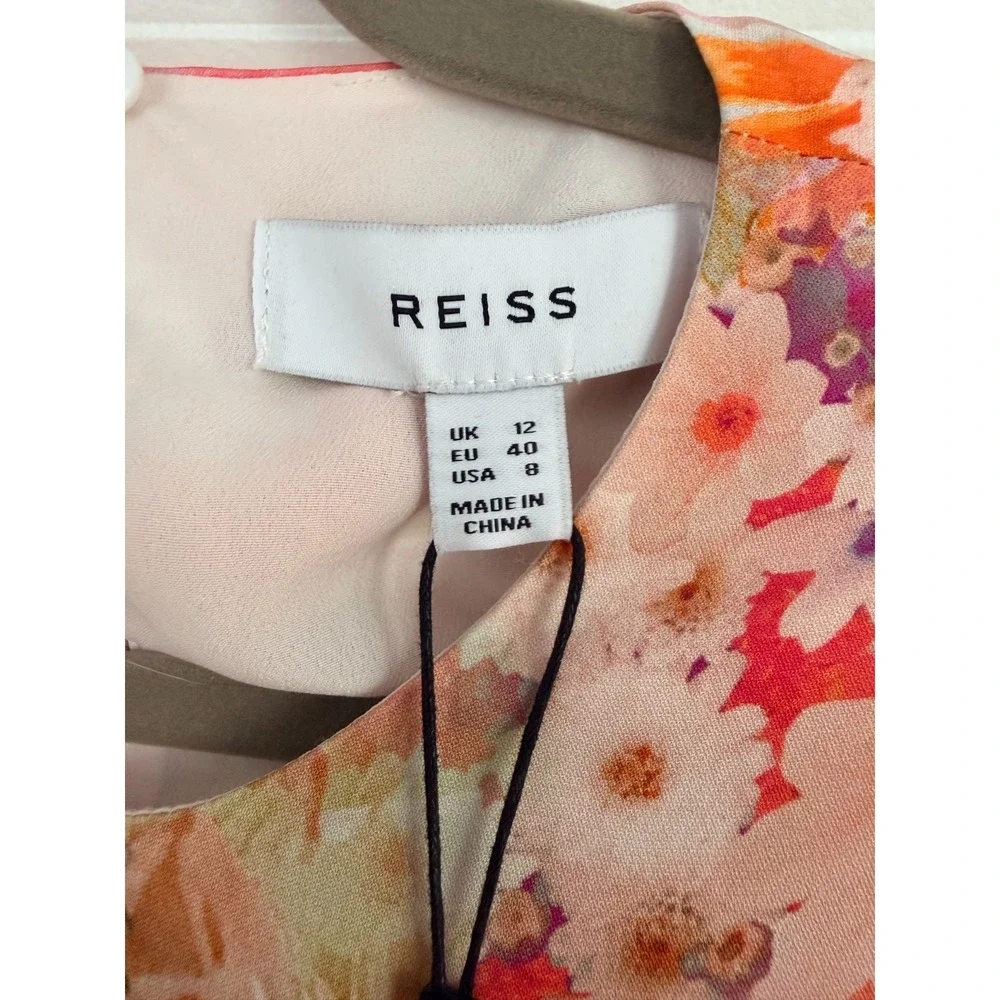 Reiss NWT Floral Ombre Midi Dress US 8 Pink Multicolor Slit Wedding Guest $290 - Picture 13 of 14